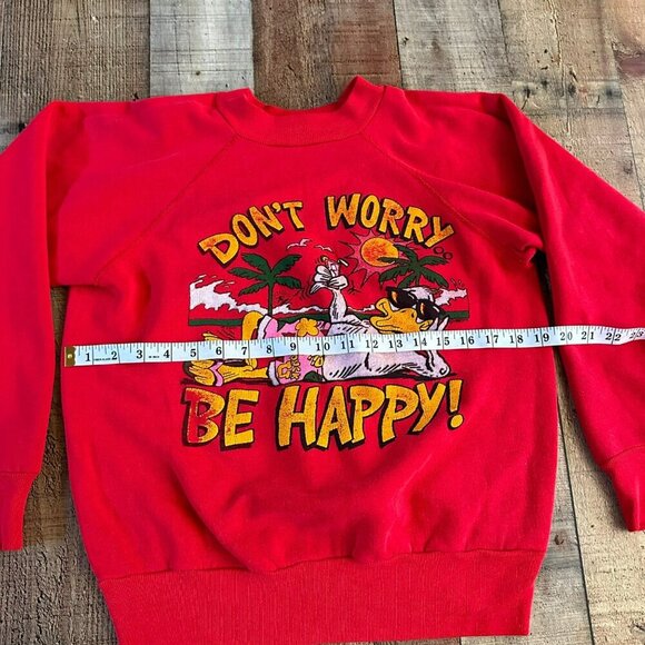 Vintage 90's Duck U Don't worry be happy red sweater men's small - Picture 7 of 7